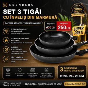 Set 3 Tigăi - Invelis Marmură
